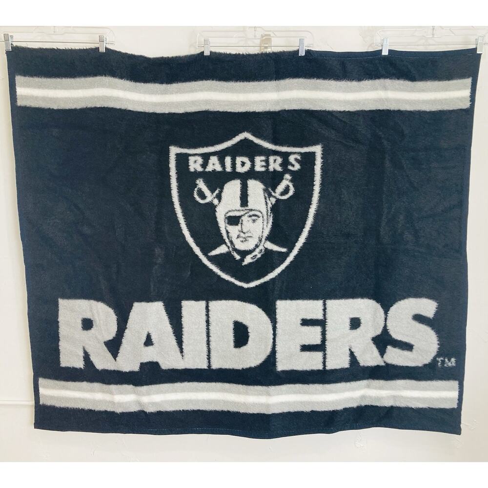 Biederlack Oakland Raiders Fleece NFL Football Throw Blanket 49" x 56" Black Gre